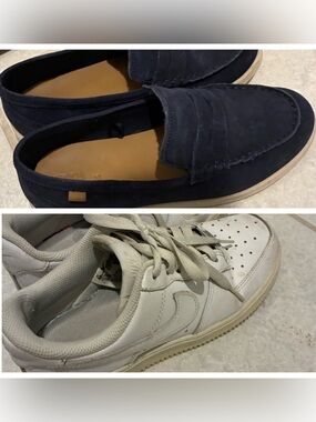 Nike White Low-Top Athletic Sneakers & zara blue loafer